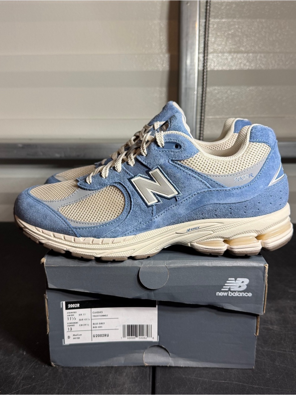Size 12 - New Balance 2002R Men's Suede & Mesh Sneakers Light Blue/Cream